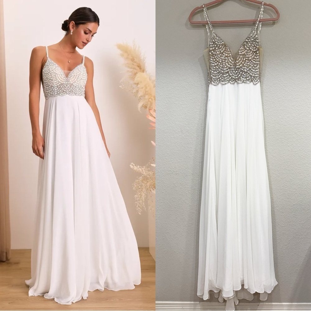NWOT Lulus True Love White Beaded Rhinestone Maxi Dress